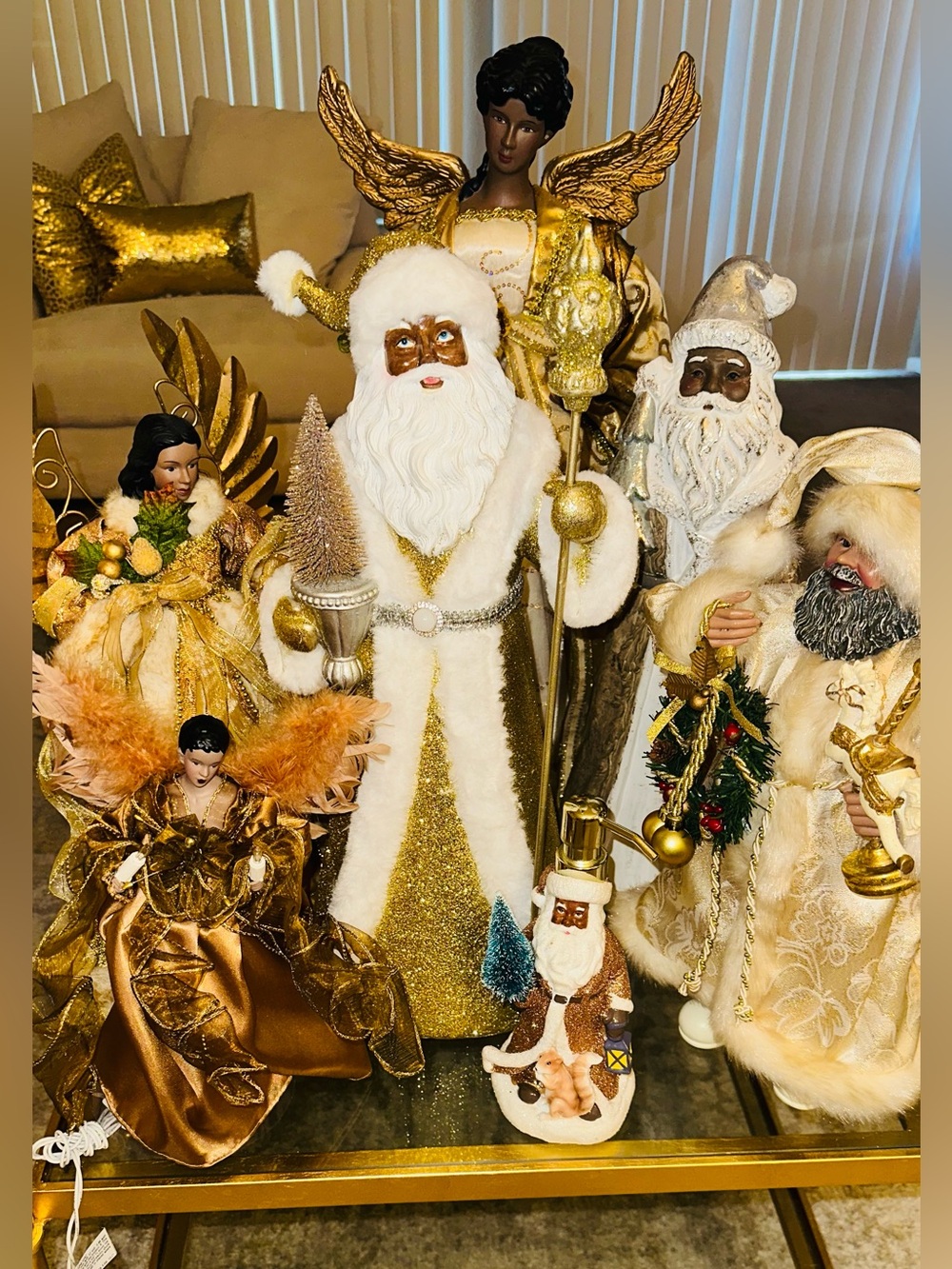 Holiday Gold and White Decorative Santa/Angel Figurine Lot 7pc